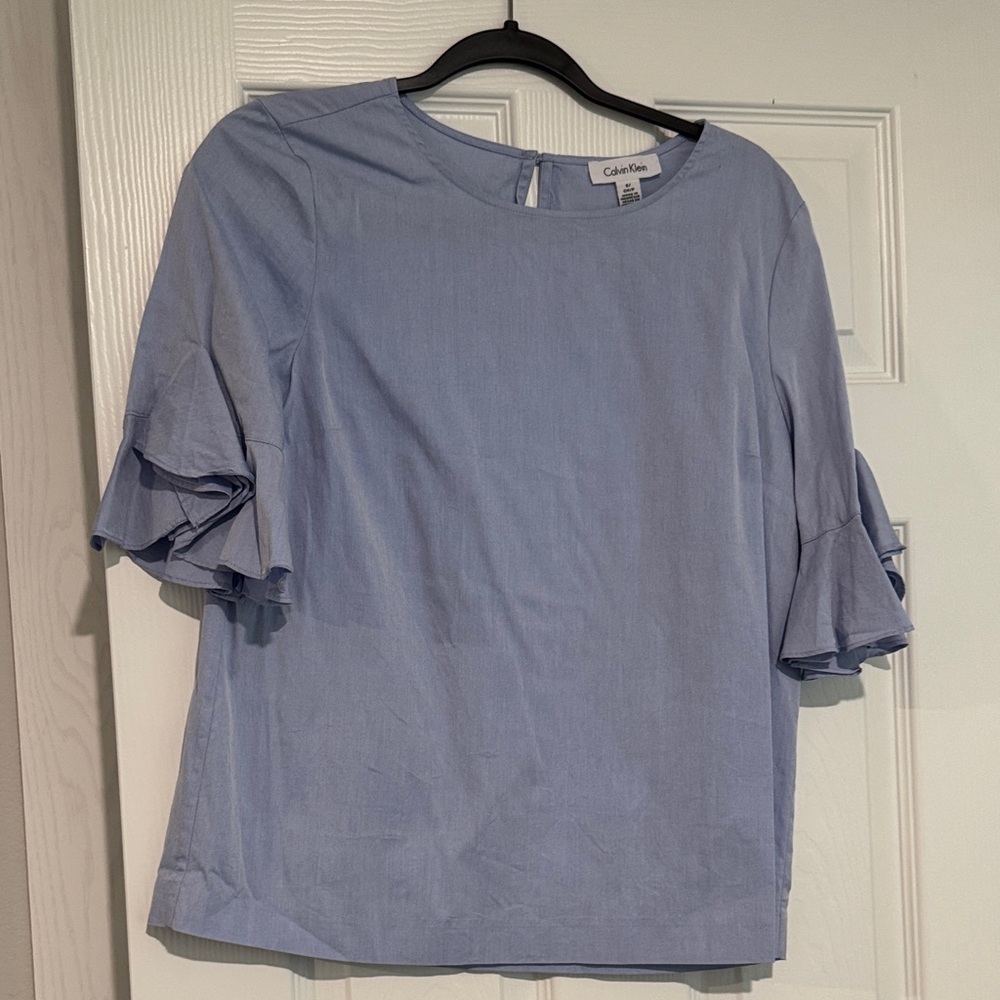 Calvin Klein Light Blue Blouse with Ruffle Sleeves